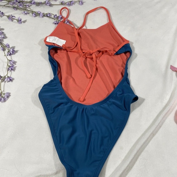 NEW Nike‎ [ 6 ] Cross Tie Back One Piece Swimsuit in Blue /Coral - Picture 9 of 12
